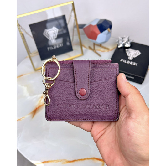 Card Holder Keychain Purple Color Guti Genuine Leather