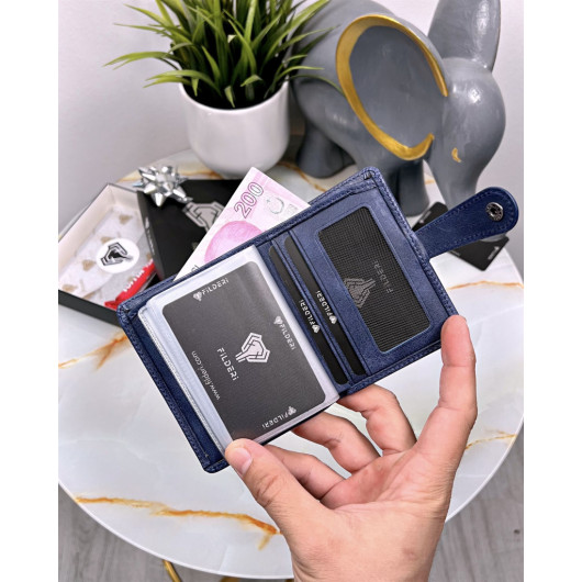 Small Card Holder Genuine Leather Navy Blue
