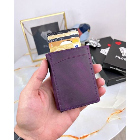 Mechanism Wallet Genuine Leather Purple Crazy