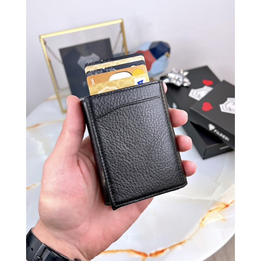 Mechanism Wallet Genuine Leather Shiny Black