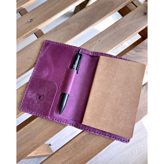 Purple Notebook Cover Genuine Calf Leather