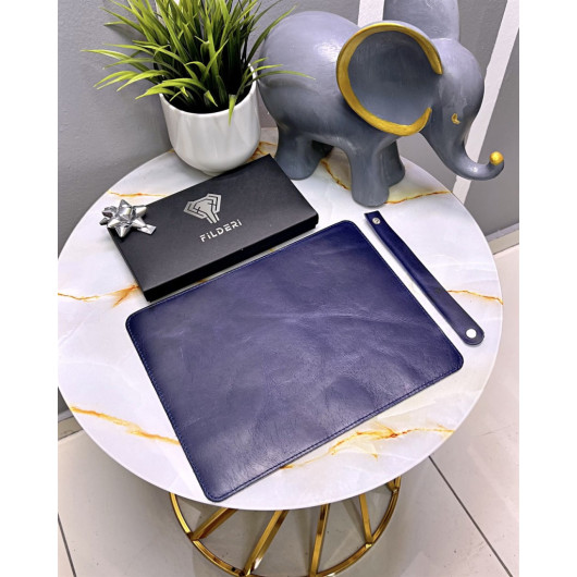 Mousepad Genuine Leather Navy Blue Color