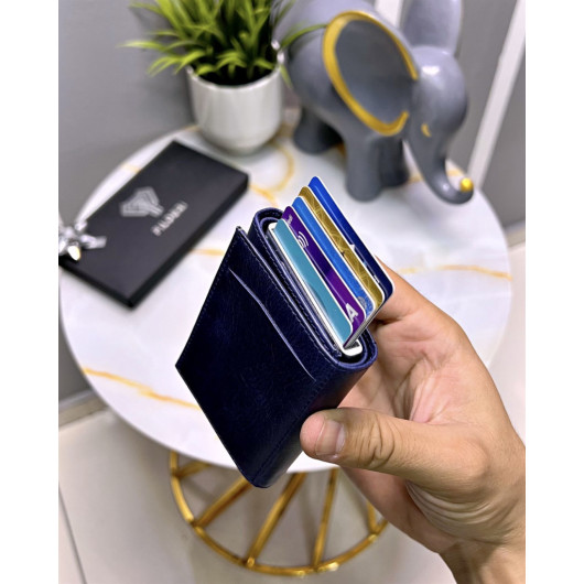Automatic Card Holder Genuine Leather Navy Blue Color
