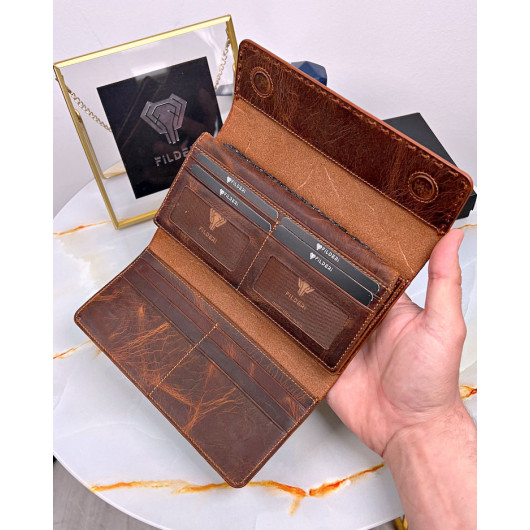 Stitched Wallet Lux Genuine Leather Hazelnut Color