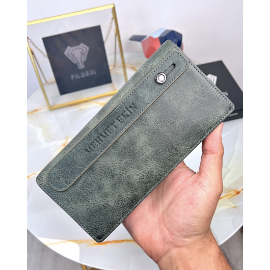 محفظة هاتف جلد طبيعي أخضر داكن