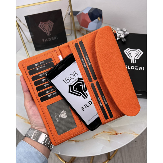 Orange Genuine Leather Large Wallet