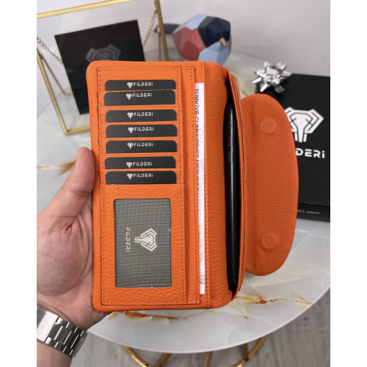 Orange Genuine Leather Large Wallet