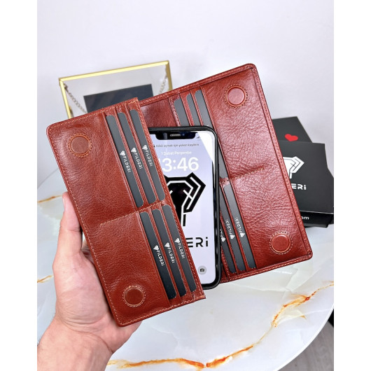 Genuine Leather Tile Wallet With Handle And Phone Compartment
