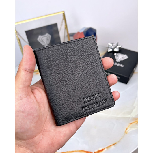 محفظة صغيرة جلد طبيعي أسود