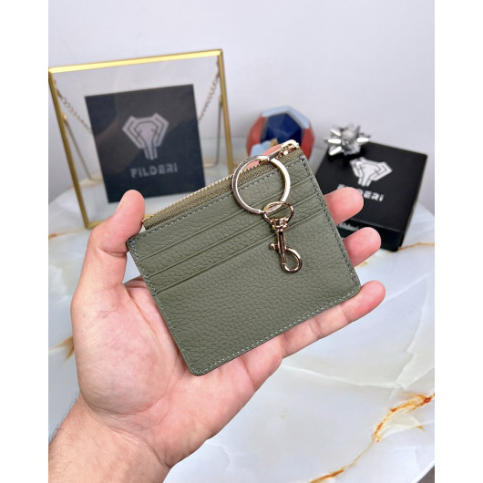 Small Card Holder Wallet Khaki Color Genuine Leather