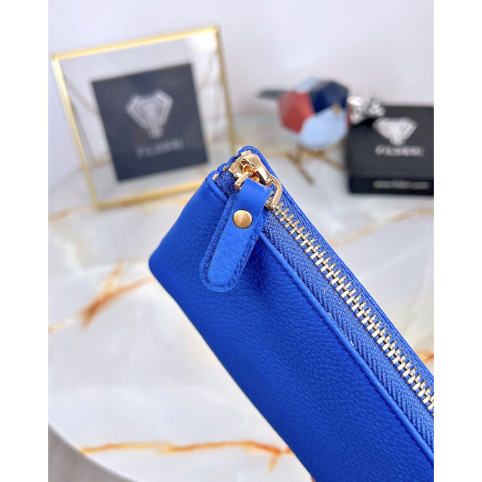Chain Bag Genuine Leather Blue Color