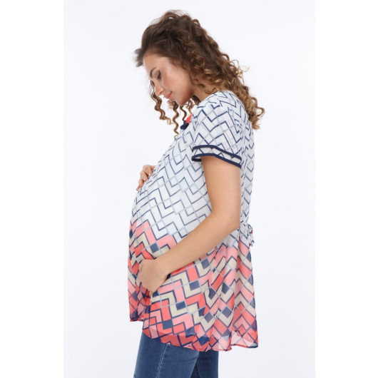 01063-Geometric Pattern Chiffon Gilet Maternity Blouse