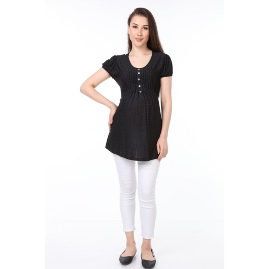 Maternity Blouse In Combed Viscose With A Pleated Collar 1067