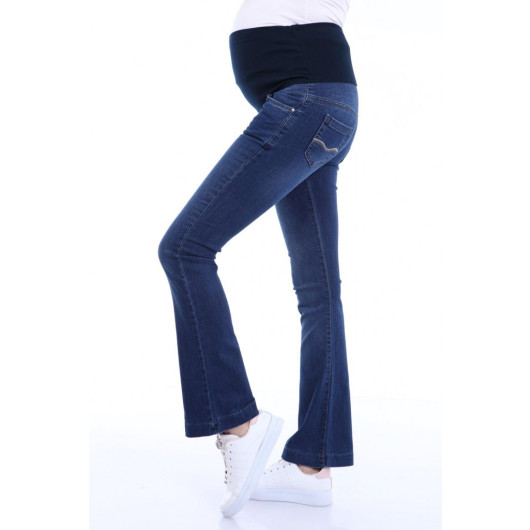 133-Double Rivet Half Spanish Leg Maternity Jeans