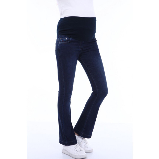 133-Double Rivet Half Spanish Leg Maternity Jeans