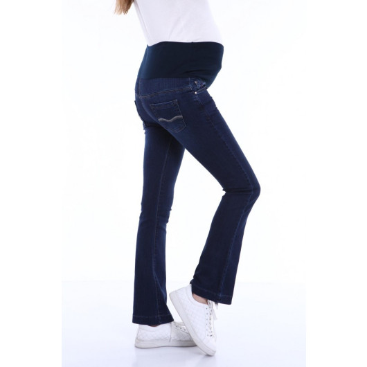 133-Double Rivet Half Spanish Leg Maternity Jeans