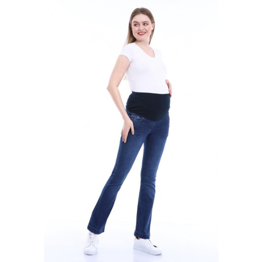 133-Double Rivet Half Spanish Leg Maternity Jeans