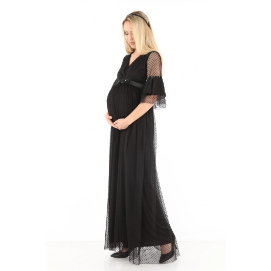 2889-Pregnant Polka Dot Tulle Evening Dress