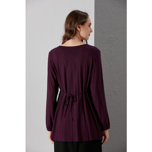 4083-Round Button Mercerized Maternity Blouse