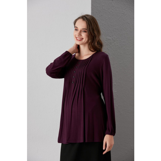 4083-Round Button Mercerized Maternity Blouse