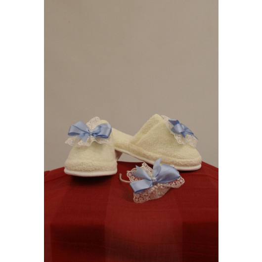 4425-Pearl Crown Lace Combined Maternity Slippers Set