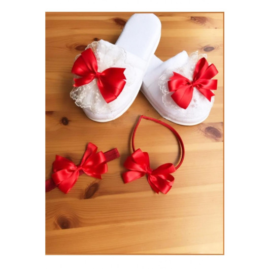 4426-Satin Ribbon Combination Postpartum Slippers-Crown Set