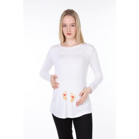 4469-Heart Footprint Viscose Maternity Long Sleeve T-Shirt