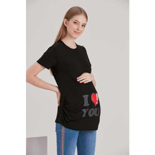 4490-Baby Looking From The Heart Short Sleeve Viscose Maternity T-Shirt