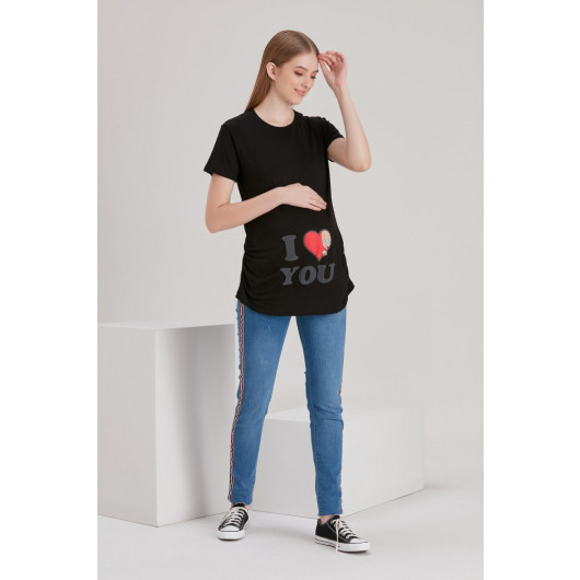 4490-Baby Looking From The Heart Short Sleeve Viscose Maternity T-Shirt