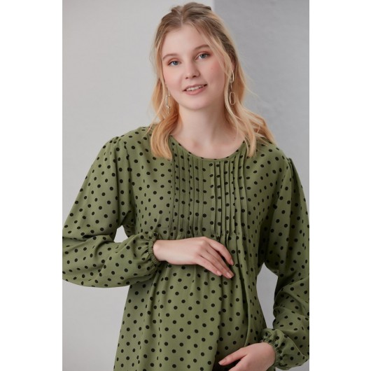 4501-Ribbed Collar Viscose Pointed Maternity Tunic