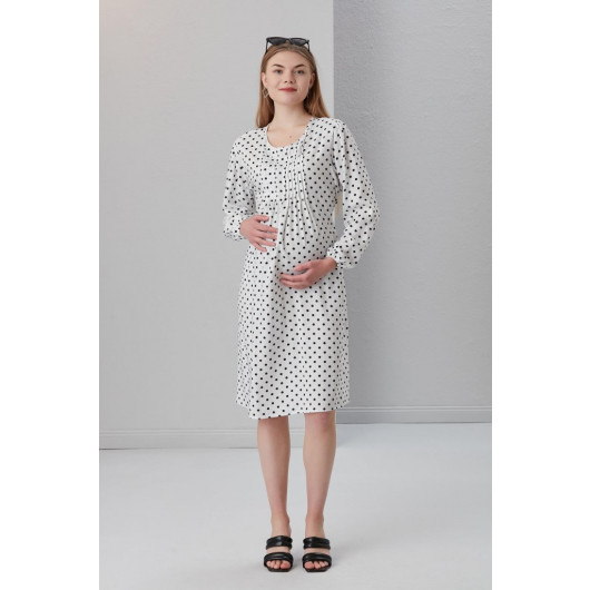 4502-Ribbed Collar Pointed Viscose Maternity Tunic-Dress