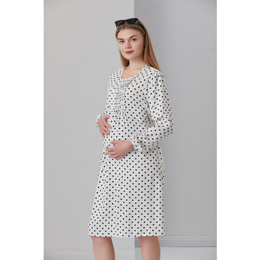 4502-Ribbed Collar Pointed Viscose Maternity Tunic-Dress
