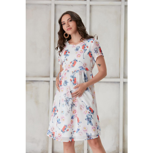 4517-Spring Flower Maternity Mini Chiffon Dress