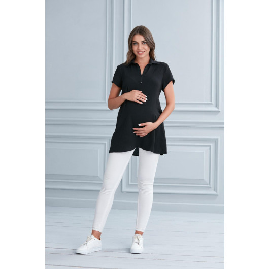 Polo Collar Breastfeeding Maternity Blouse-Tunic
