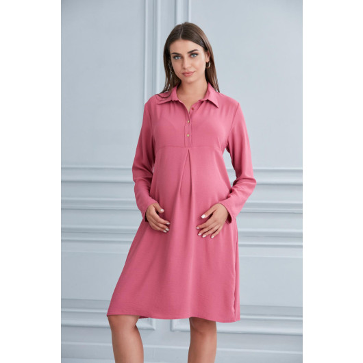 Polo Collar Breastfeeding Maternity Tunic-Dress