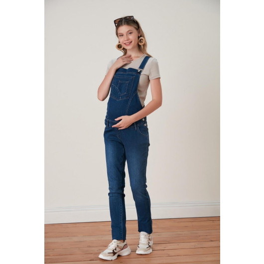 538-Pipe Leg Comfortable Cut Flexible Maternity Jeans Bahçıvan-Jumpsuit