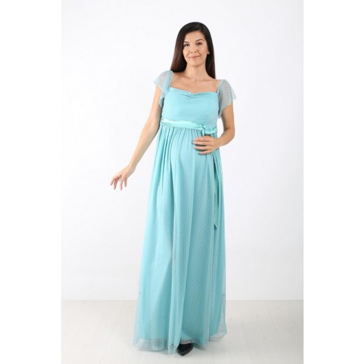 6026-Point Tulle Pregnancy Evening Dress Maxi
