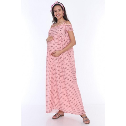Floral Collar Points Maxi Pregnancy Dress 8550