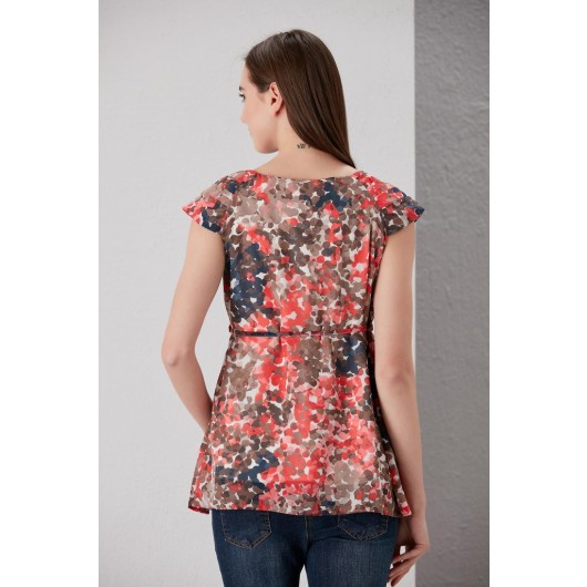Color Mixed Points Maternity Blouse-Tunic 9721