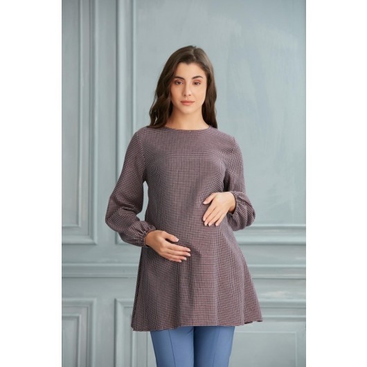 B041- Wool Plaid Maternity Sport Tunic