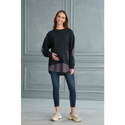 B070-Square Combination Two Yarn Combed Maternity Sweatshirt-Tunic