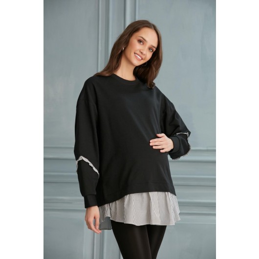 B071-Line Combined Two Yarn Combed Maternity Sweatshirt-Tunic