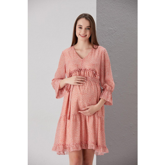 E0050-V Neck Half Sleeve Folded Skirt Mini Maternity Dress