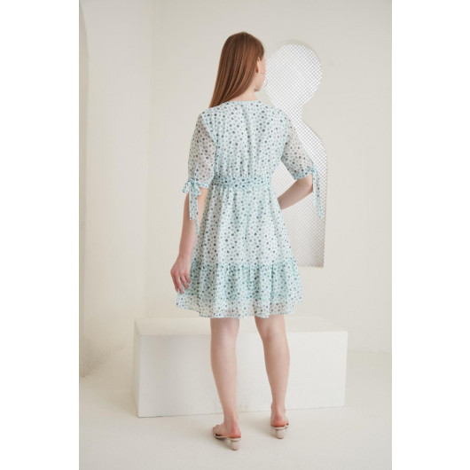 E0057-Papatya Çiçek Desen Kruvaze Yaka Hamile Mini Elbise