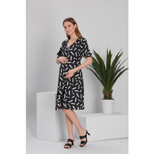 Sketch Pattern Crep Mid-Length Maternity Dress E0066