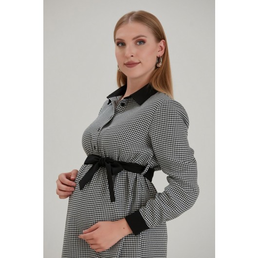 Crowover Pattern Breastfeeding Detail Maternity Office Dress E085
