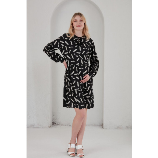 Euk0052-Sequin Pattern Lapel Collar Maternity Tunic-Dress