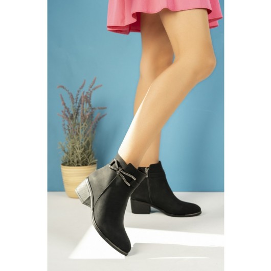 Women's Black Stone Short Half Boots