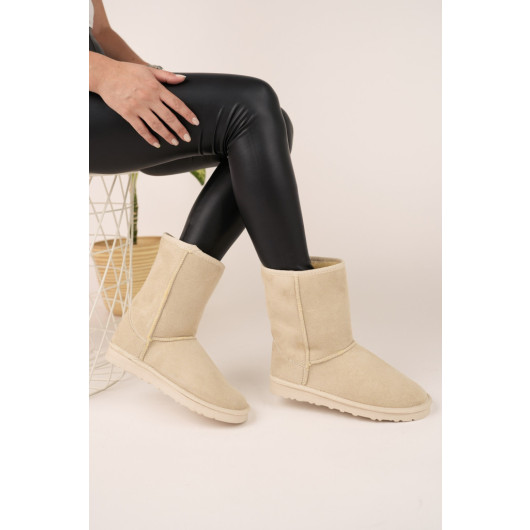 Women's Suede Boots Medium Size Winter Ug Model Boots With Fur Inside