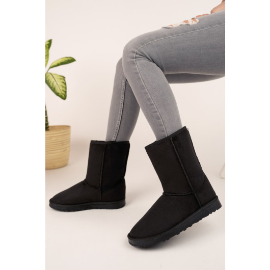 Women's Suede Boots Medium Size Winter Ug Model Boots With Fur Inside